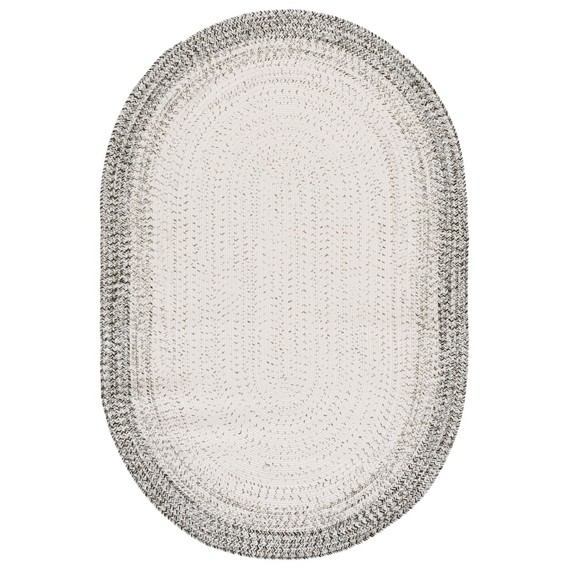 SAFAVIEH Handmade Braided Eiry Washable Indoor/Outdoor Rug - Weather Resistant & Easy Cleaning - Ivory/Grey - 5' x 8' Oval