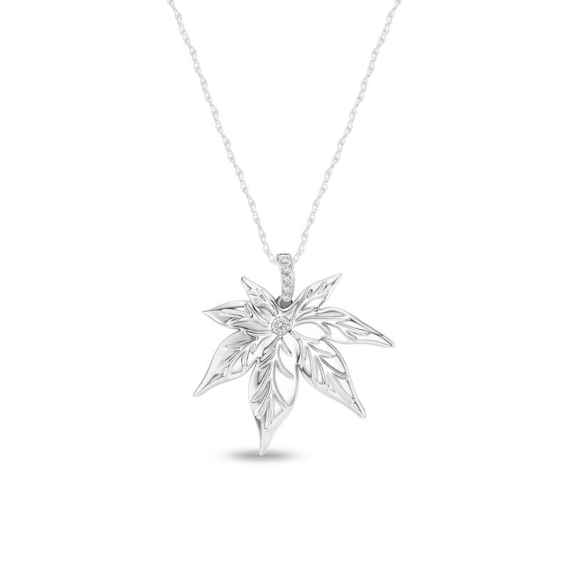 1/20ct TDW Diamond Maple Leaf Pendant Necklace in Silver for Women - White
