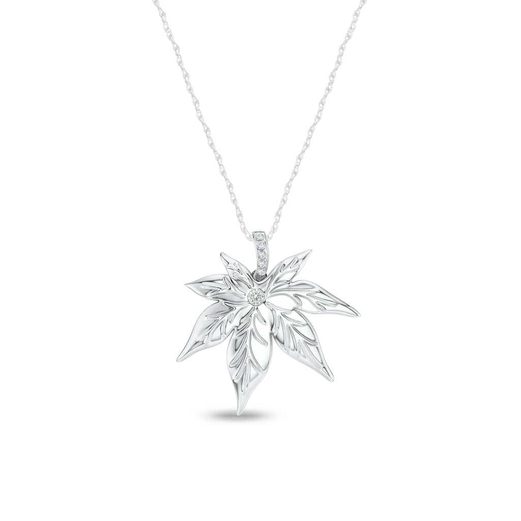 1/20ct TDW Diamond Maple Leaf Pendant Necklace in Silver for Women - White