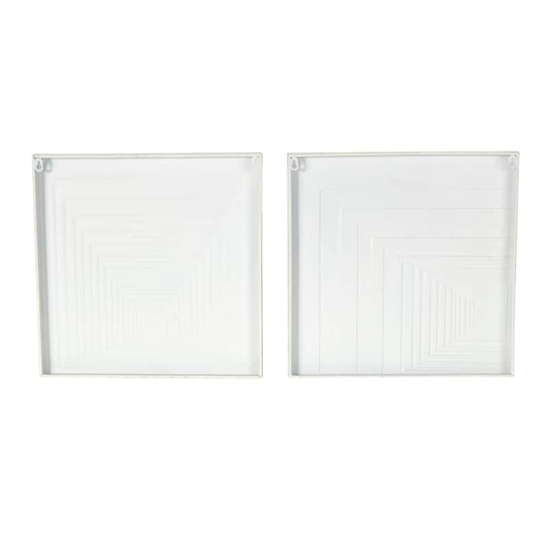 Metal Geometric Layered Square Cube Perspective Wall Decor with Sandstone Texture - Set of 2 Cream - Roche River Decor