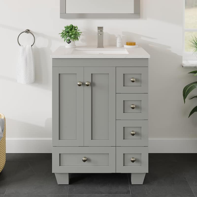Eviva Acclaim 24"W Bath Vanity with Carrara Quartz Top & Undermount Sink - Grey