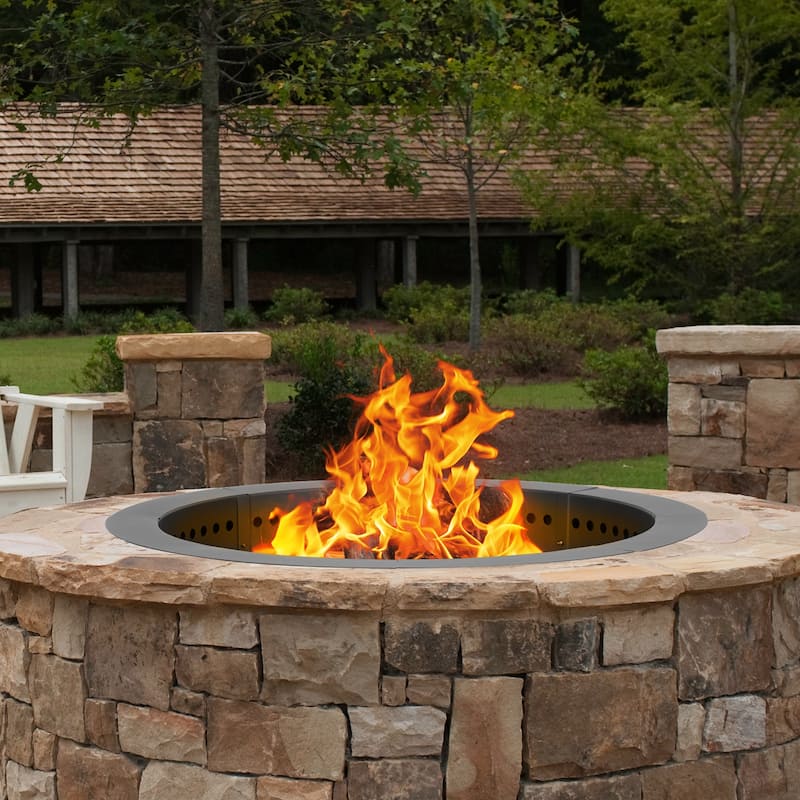 Aoodor Round Smokeless Fire Pit Ring, 36 Inch Double Layer Heavy Duty Metal Fire Pit Insert Liner - 36-inch