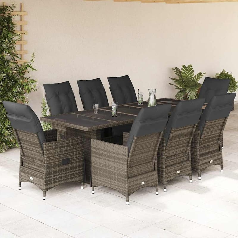 vidaXL Patio Bistro Set with Cushions Outdoor Garden Furniture Poly Rattan - 35.4 x 94.5 x 29.5 - Grey-Glass