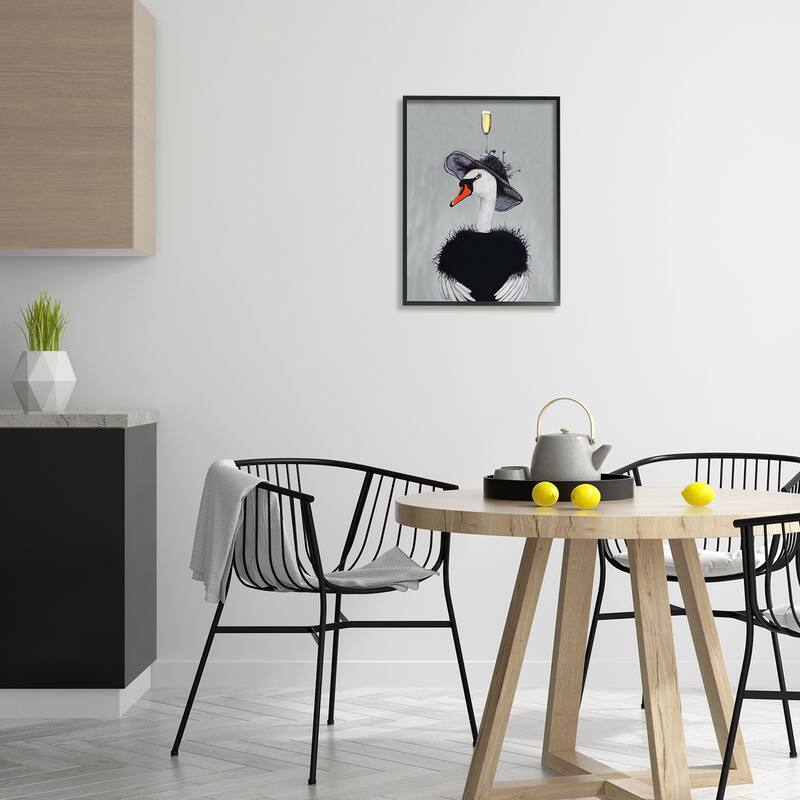 Stupell Fashionable Swan Champagne Glass Wearing Hat Dress Framed Wall Art - Black