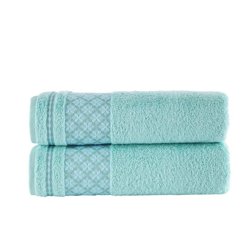 KAFTHAN Textile Plaid Turkish Cotton Bath Towels (Set of 2) - 59"L x 35"W x 0.5"H - Turquoise
