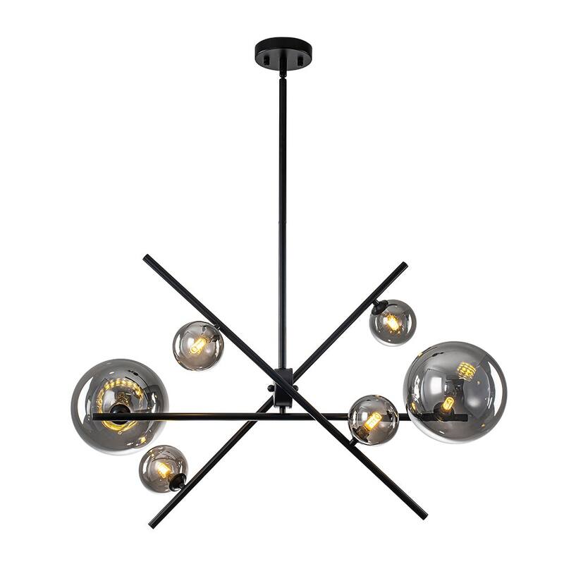 Sleek Modern 6-Light Linear Smoked Glass Mobile Chandelier - 29.9 in