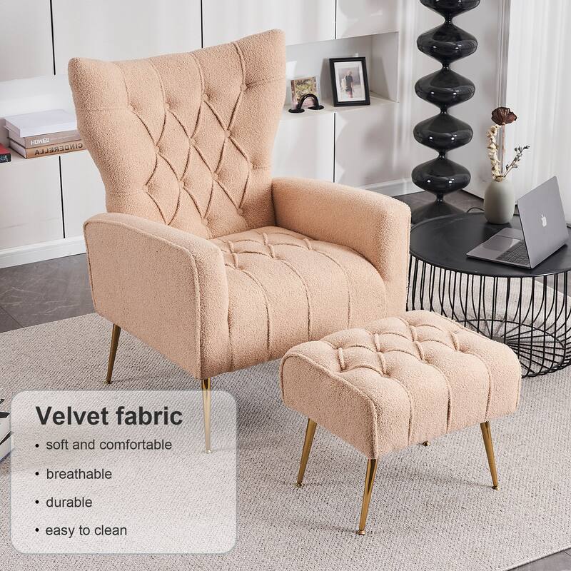 Upholstered Wingback Chair with Ottoman