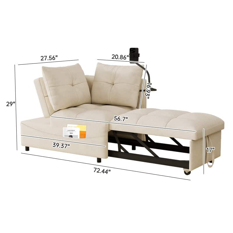 27.56" Velvet 2-Seater Sleeper Sofa Chair with USB Ports, Reclining Angles And Storage