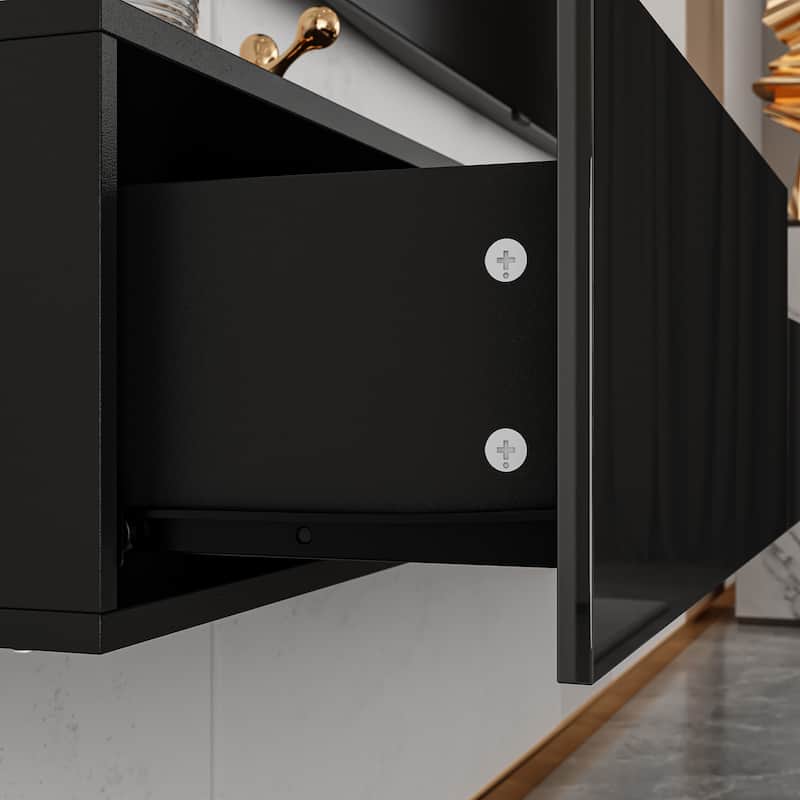 Floating TV Unit,Wall Mounted TV Cabinet Modern High Gloss With Light - 110.2"