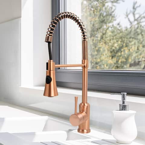 Copper Pre-Rinse Spring Kitchen Faucet, Single Level Handle and Pull Down Sprayer
