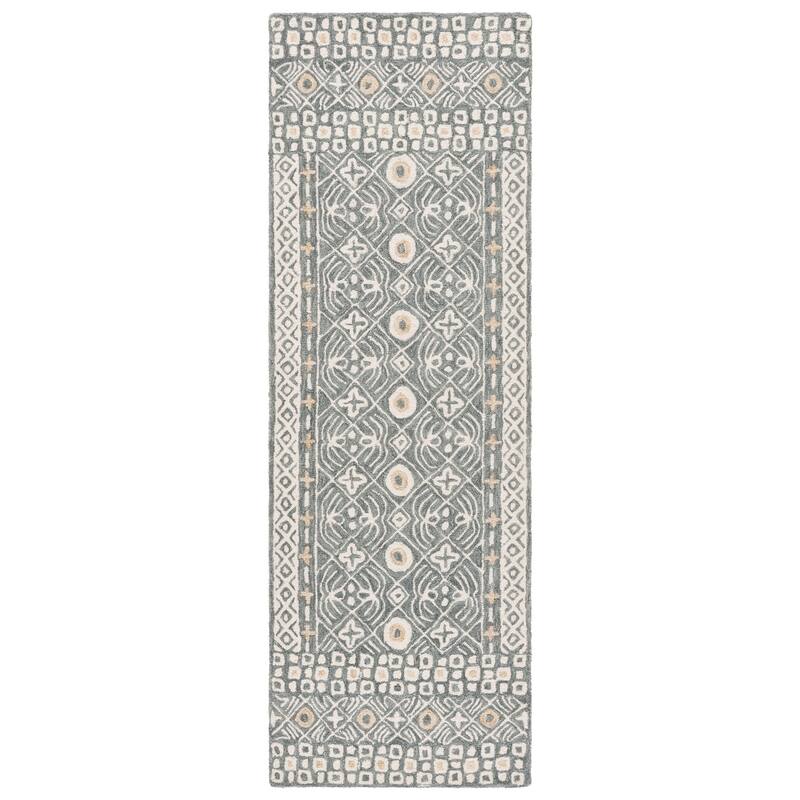 SAFAVIEH Handmade Micro-Loop Reglind Wool Rug - 2'3" x 7' Runner - Silver/Ivory
