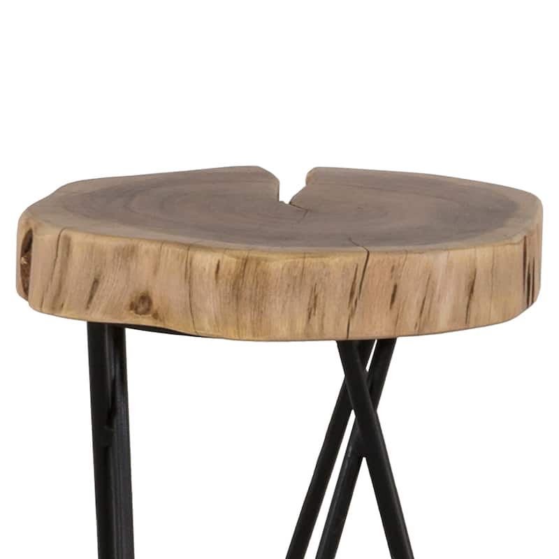 Living Room Accent End Table, Wood and Metal Sofa Side Table, / - Black+Brown