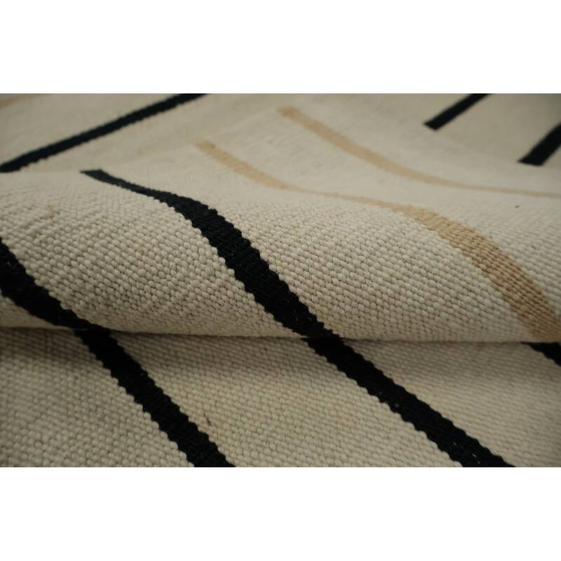 Hand Woven Oriental 100% Wool Carpet Southwestern Modern Beige & Ivories Kilim Area Rug - 8' 10'' X 6' 1''