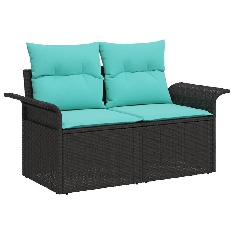 vidaXL 4 Piece Garden Sofa Set with Cushions Black Poly Rattan - 77.2 x 46.1 x 27.2