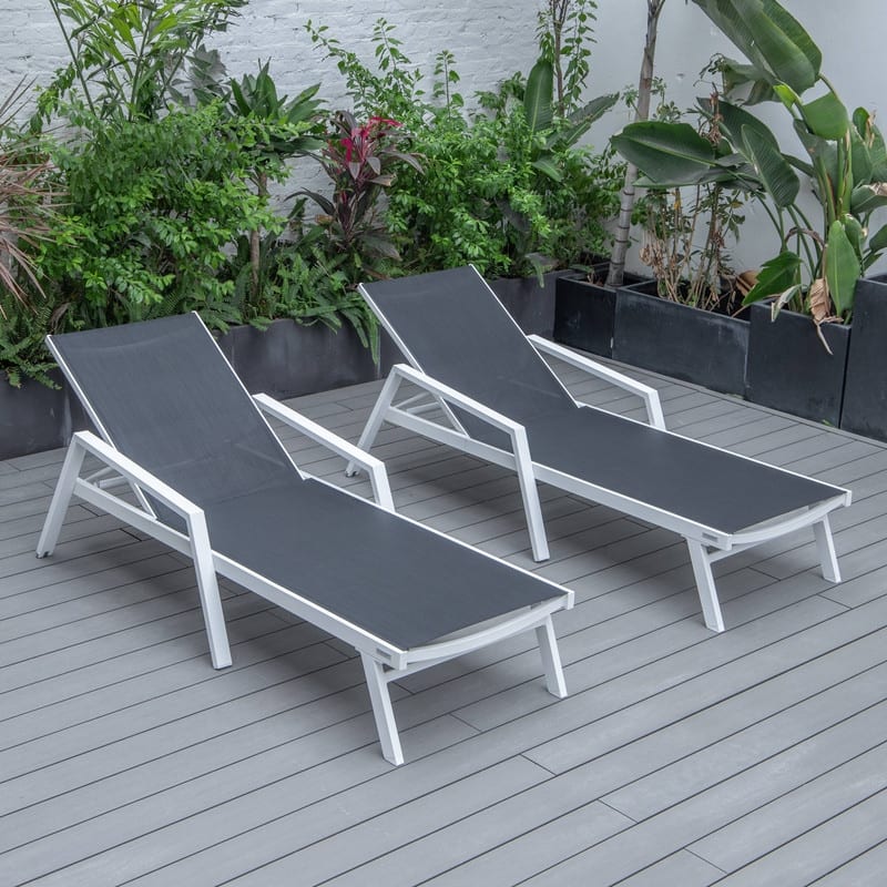 Marlin Adjustable Aluminum Patio Lounge Chair with UV-Protected Breathable Mesh Sling and Armrests, Fully Reclining - Black