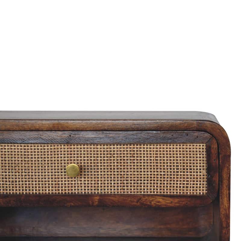 Artisan Furniture Solid Wood Chestnut Wall Mounted Open Woven Bedside, Brown with One Shelf and One Drawer