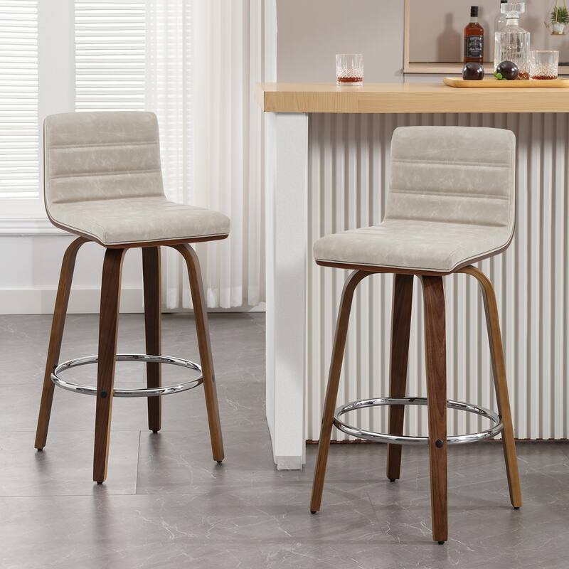 Modern Leather Upholstered Swivel Counter/Bar Stools, Set of 2