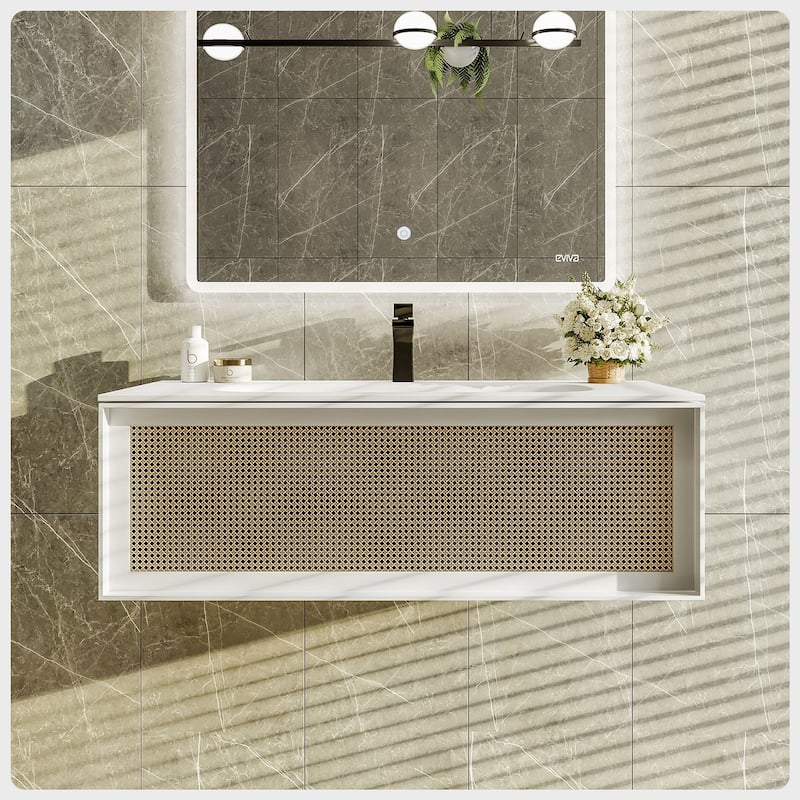 Eviva Nets 32"W Natural Oak Bath Vanity with WH Solid Surface Top