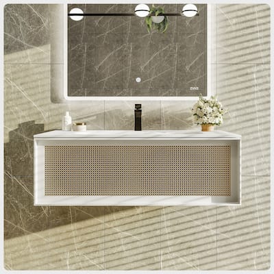Eviva Nets 32"W Natural Oak Bath Vanity with WH Solid Surface Top