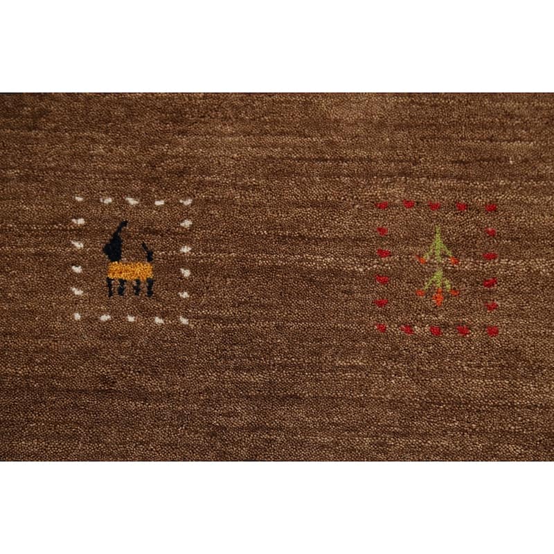 Brown Striped Gabbeh Indian Area Rug Handmade Wool Carpet - 4'10"x 6'11"