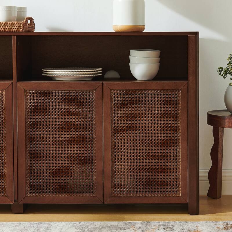 Mid Century Modern Rattan Sideboard Buffet Cabinet with Storage