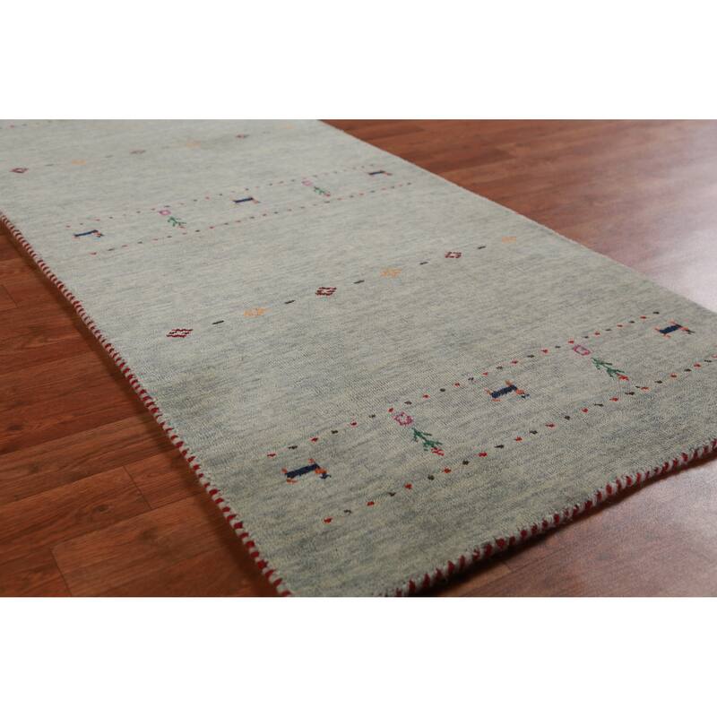 Hand Knotted Oriental 100% Wool Carpet Tribal Tribal Green Gabbeh Area Rug - 5' 11'' X 2' 6''