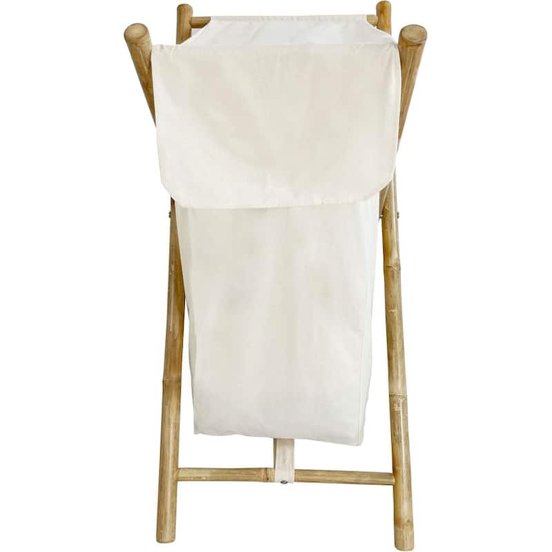 Collapsible Folding Bamboo Rattan X-Frame Laundry Hamper with Lid