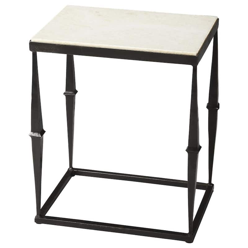 Handmade Butler Iron and Marble End Table (India) - Off White - Marble