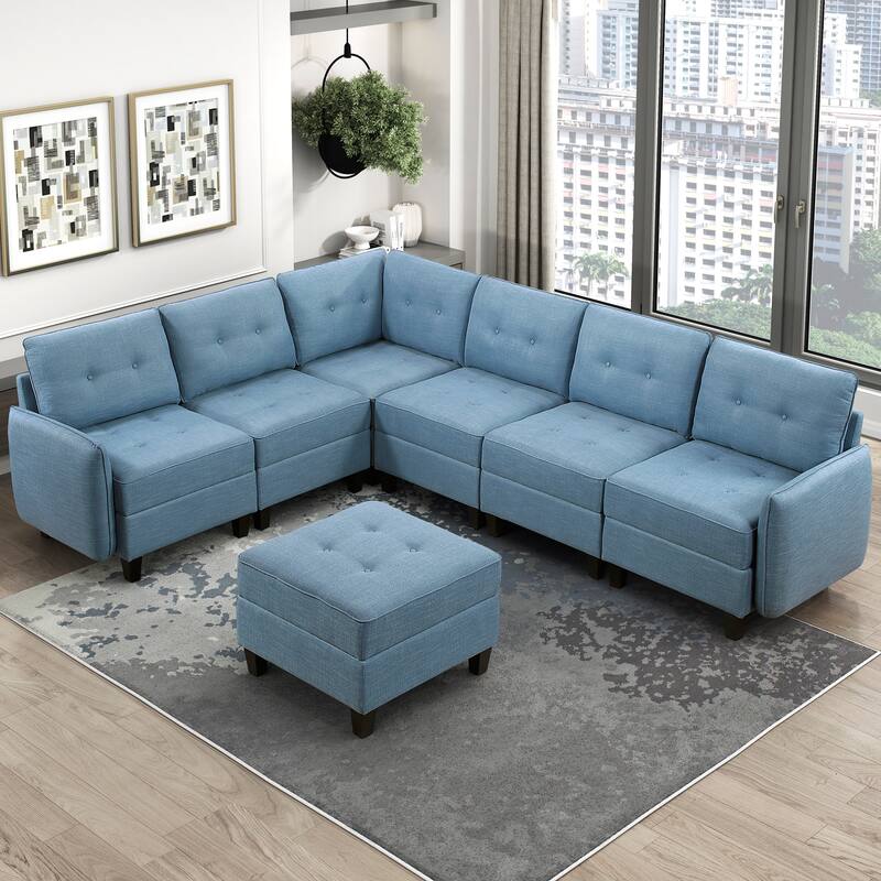 Dorian Textured 7-Piece Sectional Sofa - Storage and Ottoman