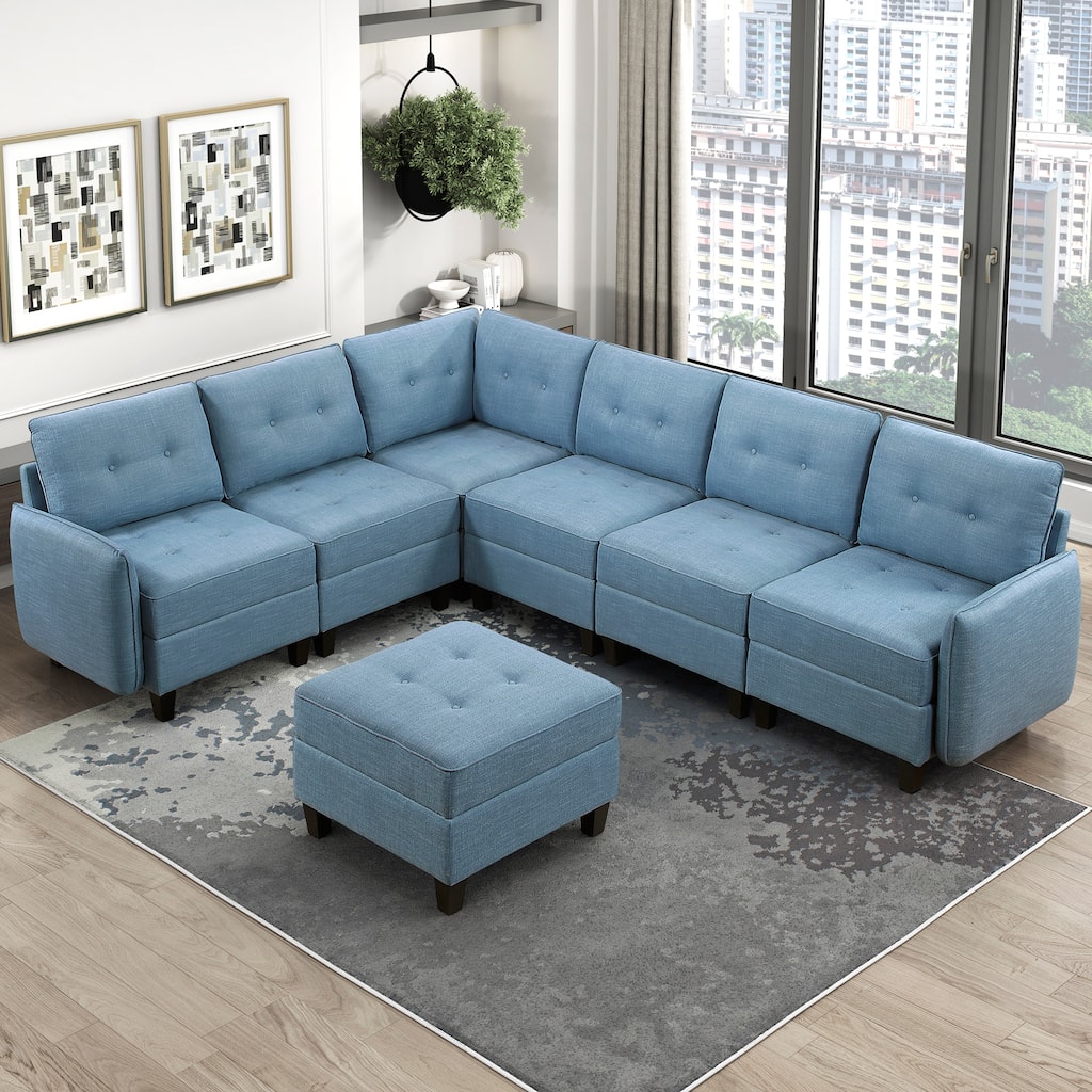 Dorian Textured 7-Piece Sectional Sofa - Storage and Ottoman