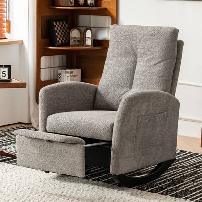 Comfortable Rocking Chair with Footrest and High Back, Made of Rubber Wood and Upholstered for a Cozy Sitting Experience.