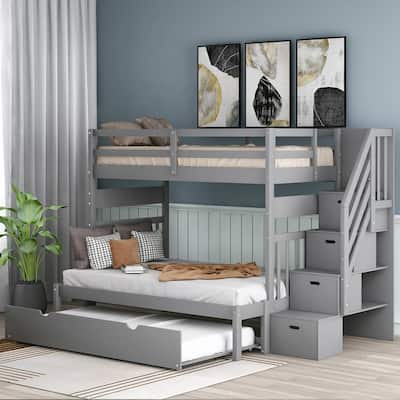 Twin over Twin/Full Size Bunk Bed with Twin Size Trundle