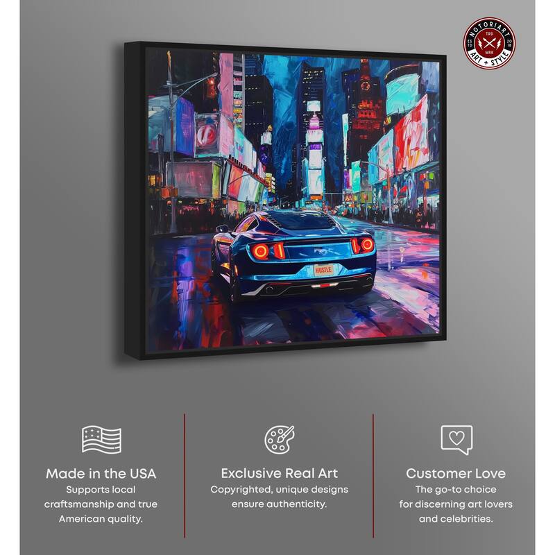 Notoriart Night Drive Sports Drive Framed Car 1 Piece Canvas Wall Art