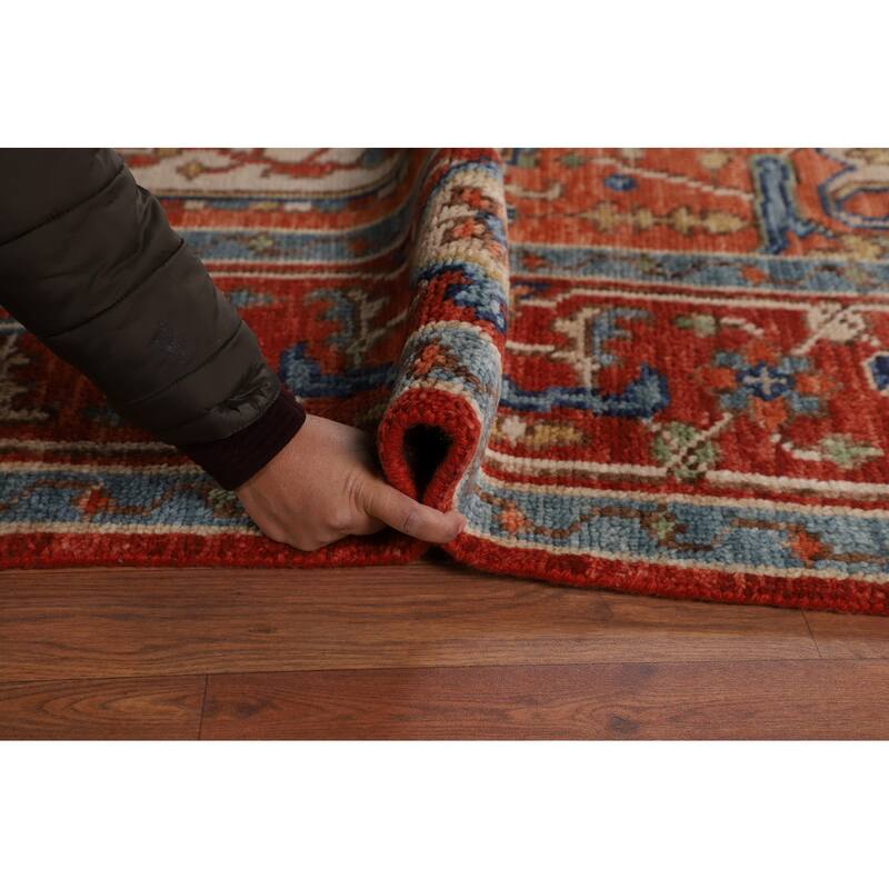 Orange & Ivory Heriz Serapi Indian Area Rug Hand-Knotted Wool Carpet - 8'9"x 11'10"