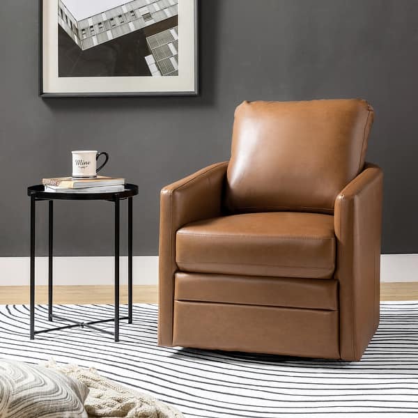 slide 2 of 57, Terrance Transitional Swivel Faux Leather Barrel Accent Chair with Metal Base Camel