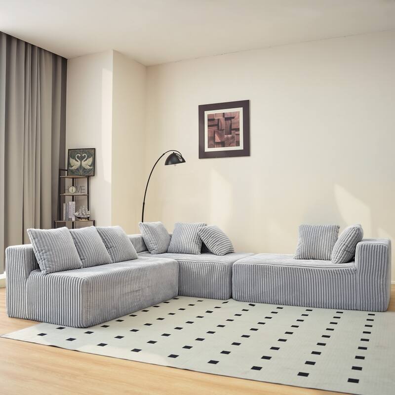130.31" Modular U-Shaped Sectional Sofa with Striped Corduroy Fabric for Freely Layout