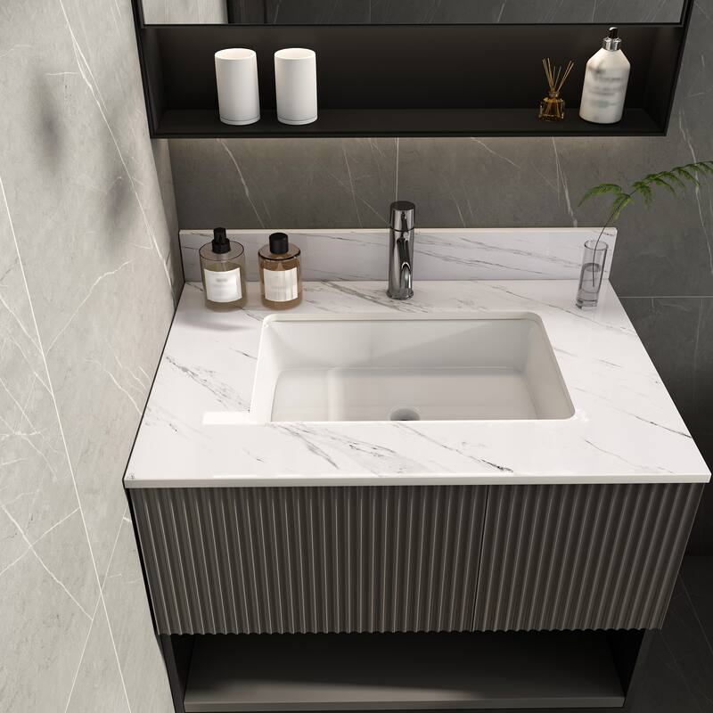 Roomfitters 31 Inch Bathroom Vanity Top with Undermount Sink, Durable Sintered Stone Countertop with Backsplash, White