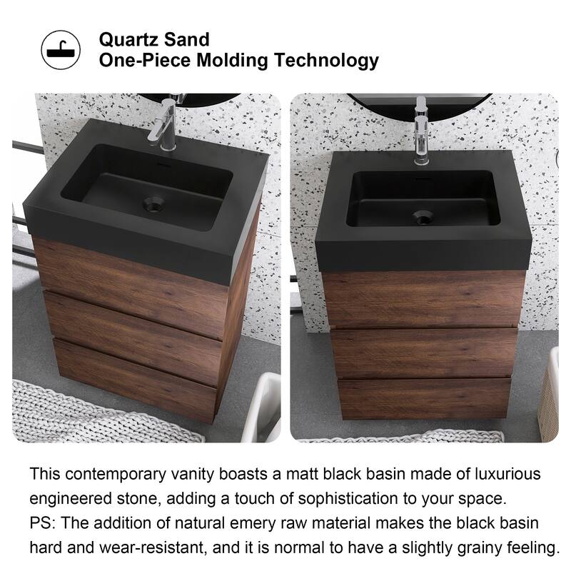 Freestanding Bathroom Vanity with Black Solid Surface Top