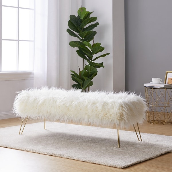 slide 2 of 24, Silver Orchid Nilsson Contemporary Modern Faux Fur Long Bench Ottoman White