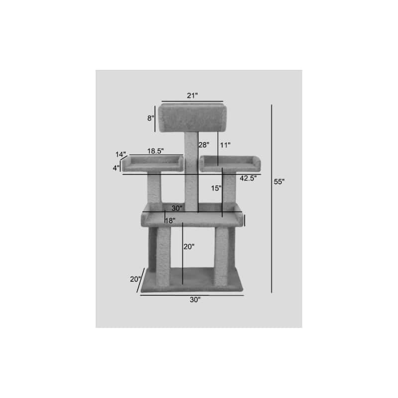Extra Large Multi-Level Cat Tower with Spacious Carpeted Perches, Raised Sides and Sisal Rope Posts for Big Active Cats