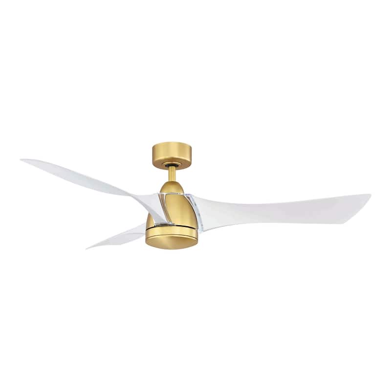 Fanimation Klear 56 inch Indoor/Outdoor Smart Ceiling Fan with LED CCT Select Light Kit and Remote - Brushed Satin Brass & White