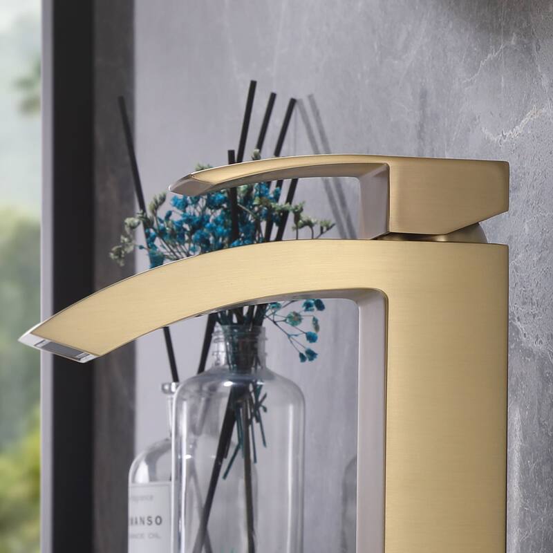 Waterfall Bathroom Sink Faucet Single Handle Bathroom Faucet Brushed Gold One Holes Modern Basin Vanity Taps With Deck Plate
