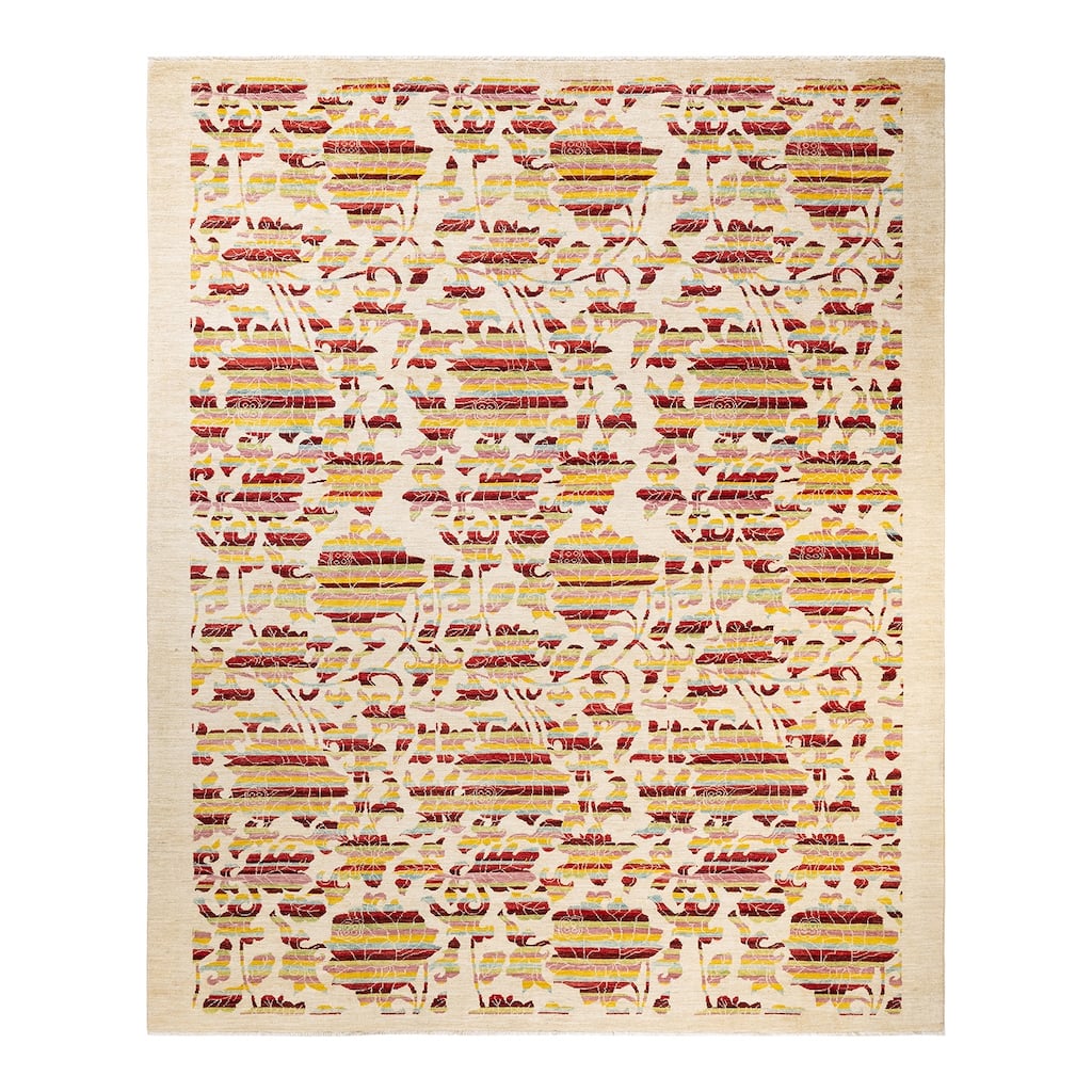 Overton Hand Knotted Wool Vintage Inspired Modern Contemporary Arts & Crafts Ivory Area Rug - 9' 1" x 11' 9"
