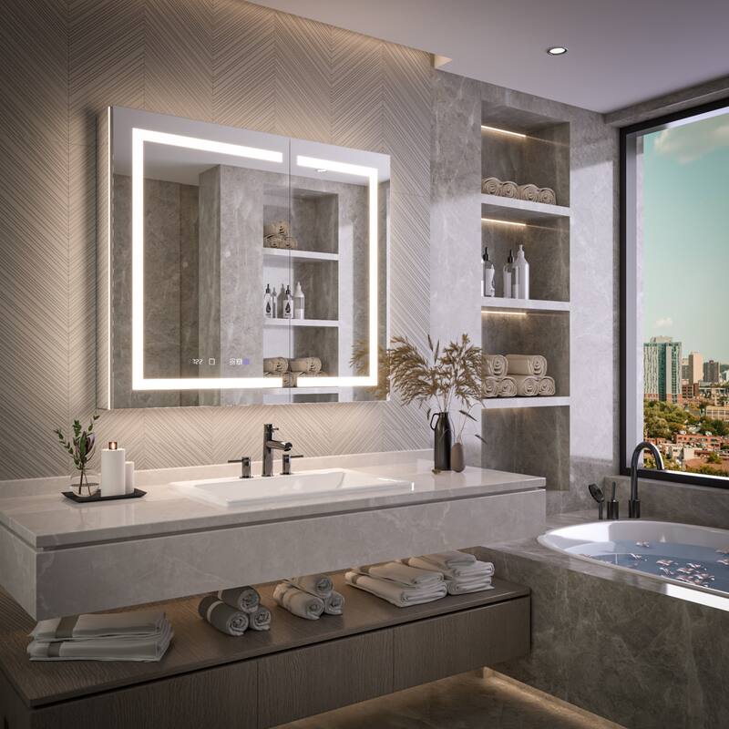 Modland 24"-42W x 36"H LED Medicine Cabinet Mirror with USB Charging,10x Magnifying Mirror
