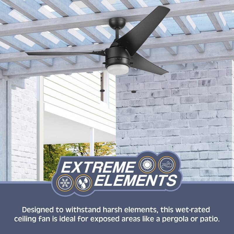 56" Prominence Home Teo Wet Rated Outdoor LED Ceiling Fan with Light, Pull Chain, Dual Mounting, Weather Resistant Blades
