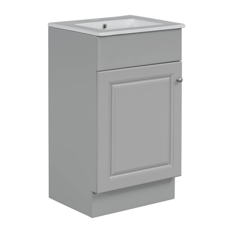 18" Bathroom Vanity With Sink, Vanity Cabinet With Door Shelf And Adjustable Shelf