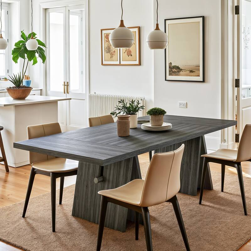 63" Modern Rectangular Dining Table for Living Room, Kitchen, Grey