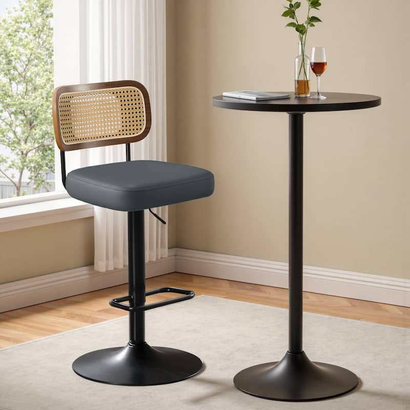 Adjustable Height Swivel Bar Stools with Back and Footrest - 17.7"W x 15.75"D x 35"-42.9"H - Single - Grey
