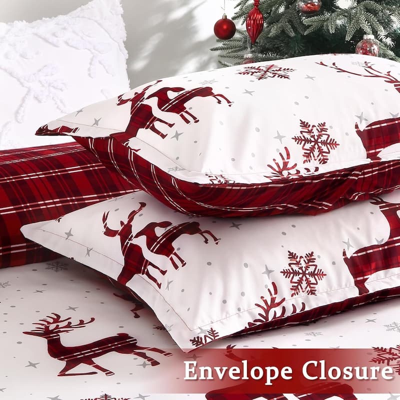 Christmas Soft Brushed Reindeer Duvet Cover and Pillow Shams Set, Bedding Set
