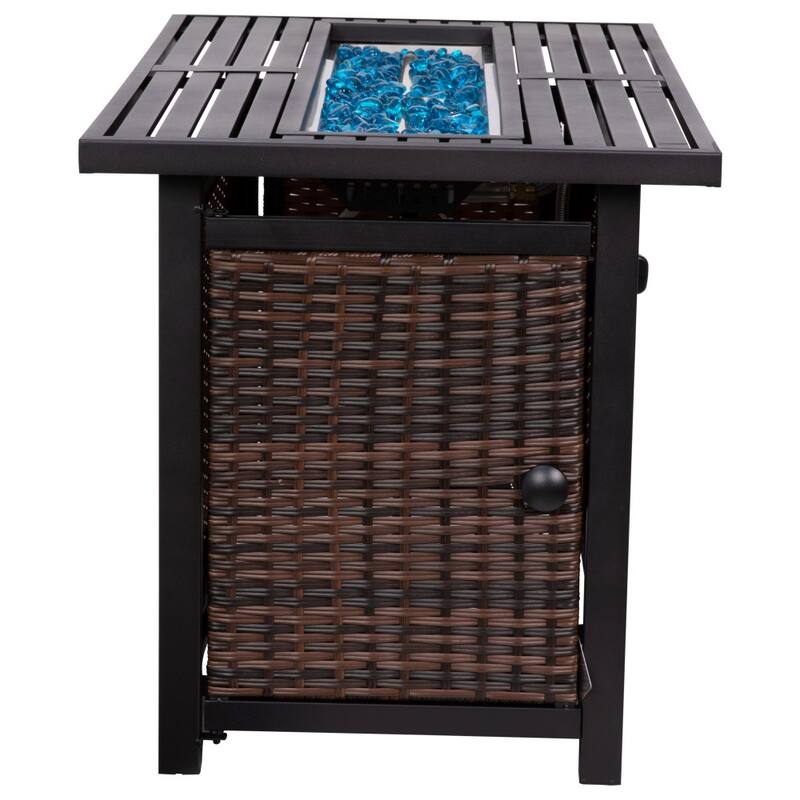 Outdoor 50,000 BTU Fire Table with Steel Top and Wicker Base